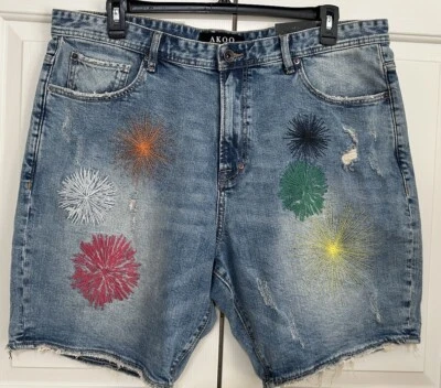 NUEVO CON ETIQUETAS Akoo Talla 40 Azul Vaqueros Shockwave Denim Pantalones Cortos Para Hombre $125 Foto 1 de 4