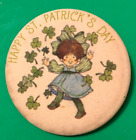 Vintage Hallmark Happy St Patricks Day Pin Fabric Happy Girl Shamrock Design USA