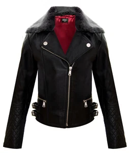 Kinder Jacken Mädchen 100% Leder Abnehmbarer Kragen Biker Jacken (3-13 Jahre) - Picture 1 of 11