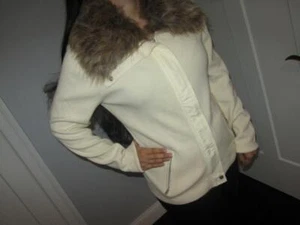 Ralph Lauren Active Fur trim Sweater Jacket Cardigan Cream Women's L $199 NEW - Picture 1 of 1