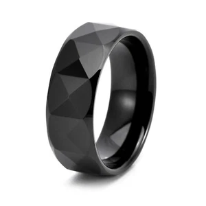 6/8mm Faceted Mens Ring Polished Fashion Engagement Band for Couple Comfort Fit - Picture 1 of 11