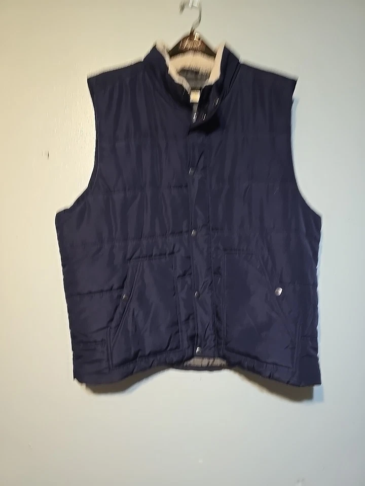 Chaleco acolchado tallado con volantes para hombre talla XXL azul con bolsillos en el cuello cremallera completa y broche de presión Foto 1 de 4
