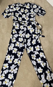Marks and Spencer Floral Tie Short Sleeve Jumpsuit Navy Size 14 New with tags - Picture 1 of 3