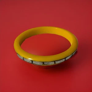 Vintage Yellow Bangle Bracelet With Silver Metal Inlay - Picture 1 of 3