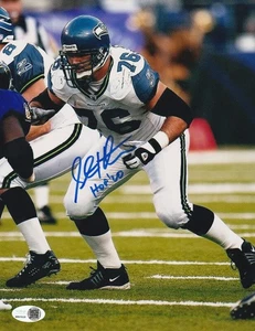 STEVE HUTCHINSON SEATTLE SEAHAWKS HOF 20 JSA AUTHENTICATED ACTION SIGNED 8x10 - Picture 1 of 1