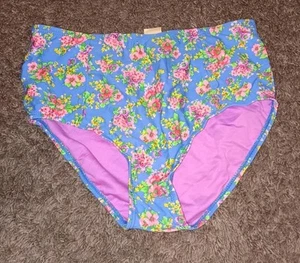 GB Girls Bikini Bottoms Size 16 Blue Floral Print Swimsuit High Waisted - Picture 1 of 5