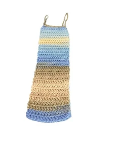 NEW handmade crochet hanging toilet paper roll holder holds 2-3 rolls blue brown - Picture 1 of 5