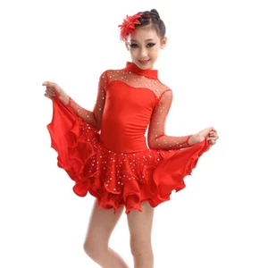 Little Girls' Tutu Dress Latin Dress Party Dresses Long Sleeve 110cm Red - Picture 1 of 2