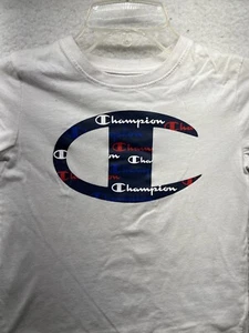 Champion Shirt Youth Boys Size 7 White Short Sleeve Spell Out Logo - Picture 1 of 10