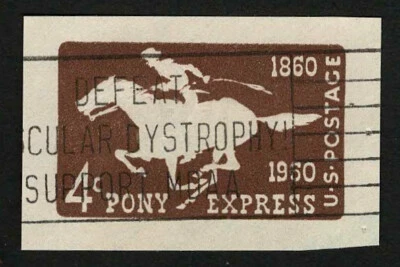 US 1960 #U543 Brown 4c Pony Express Rider Cut Square Used - Image 1 of 2