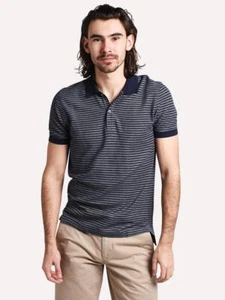 NUEVA CAMISA POLO ATM ANTHONY THOMAS MELLILO AZUL MARINO A RAYAS PIMA ALGODÓN PIQUE - Imagen 1 de 2