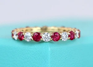 $18,000 Tiffany Embrace 18K Yellow Gold Ruby Diamond 3mm Eternity Wedding Band - Picture 1 of 11