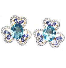 10 X 12 Mm. Topaze Bleu Ciel Tanzanite & Zircon Stud-Earrings Argent 925