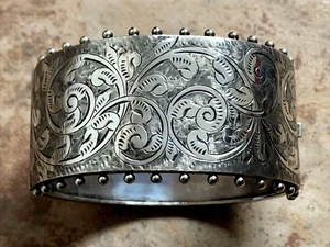Antique 1884 Birmingham HM Sterling Silver Wide Bangle Robert James Dick 32.4g - Picture 1 of 12