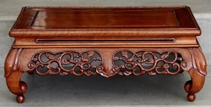 18" Long Chinese Qing Rectangular Hardwood Wood Stand Carved Apron - Picture 1 of 5