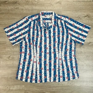 Vintage 80s 90s Patriotic Worthington Blue White Stripe Red Floral Top Sz 20W/40 - Picture 1 of 5