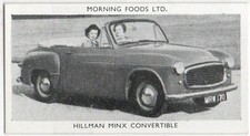 MORNING FOODS TRADE CARD MODERN CARS 1954 No. 30. HILLMAN MINX CONVERTIBLE