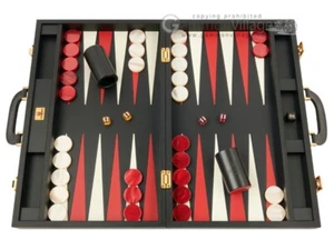 Nuevo set de backgammon de cuero medio Zaza & Sacci de 20 "– estuche negro con campo negro - Imagen 1 de 12