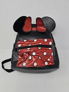 Bioworld Disney Minnie Mouse Backpack Purse Black Red Ears Small Bag Glitter - Picture 1 of 13