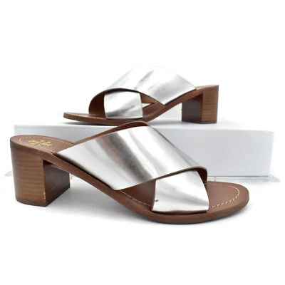 Sandalias Tory Burch Plateadas Metálicas Montrose Apiladas Tacón Bloque Slide Talla 10 Foto 1 de 4