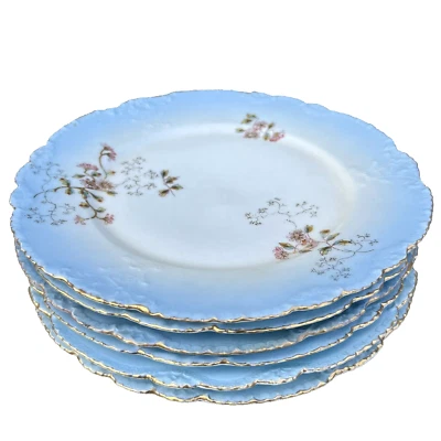 6 Assiettes anciennes Theodore Haviland porcelaine de Limoges bleu ciel - Photo 1/4