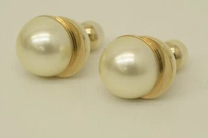 Authentic Christian Dior Pierced Twin Faux Pearl Earrings GP Jewelry Accessories - Picture 1 of 10