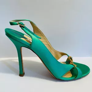 Jimmy Choo Green Satin Womens Shoes Gold Decoration Size EU 41.5 UK 7.5 US 8.5 - Picture 1 of 15