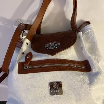NUEVO CON ETIQUETAS I MEDICI FIRENZE Mujeres Hombro/Mano BLANCO con Marrón Grande GEN ITALIANO LEA Foto 1 de 4