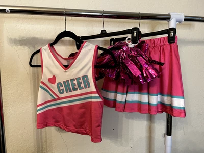 NUEVO Disfraz de Animadora Niñas Talla 140 con Falda, Top y Pompones Foto 1 de 4