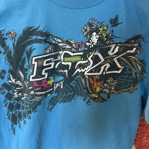 Vintage Fox Racing Hawaiian Bright Blue Unisex T-Shirt Medium Tiki Voodoo Y2K  - Picture 1 of 9