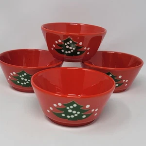 4 tazones de sopa/postre Waechtersbach rojo con patrón de árbol de Navidad 4,5" - Imagen 1 de 12
