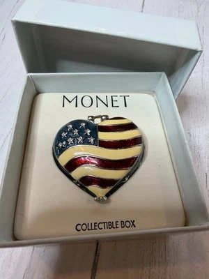 Monet heart-shaped patriotic American flag enamel collectible trinket box - Image 1 of 4