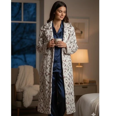 Antigo Stan Herman Roupão Fofo de Chenille Faixa Pequena Estampa Floral Boho Ausente - Imagem 1 de 4