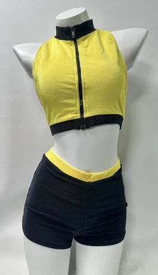 复古 90 年代 Cherry Tropix 两件式 L 码作物背心短裤比基尼拉链泳装 — 第 1/4 张图片