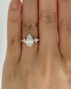 2Ct Pear Cut Moissanite Three Stone Wedding Women's Ring In Solid 14K White Gold - Picture 1 of 6