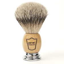 Deluxe Parker Wood & Chrome 100% SILVERTIP BADGER Shave Brush Free Drip Stand