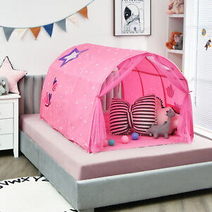 Kids Bed Tunnel Tent Portable Pop Up Playhouse with Double Mesh Curtain and Bag