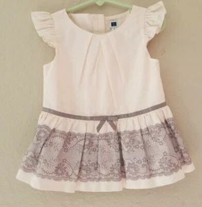 Janie and Jack, Pink, 100% Cotton, Grey Lace Print Blouse, short sl Sz. 4 ECU - Picture 1 of 7