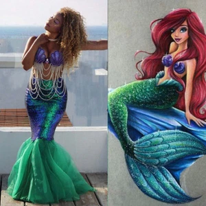 Adult Womens Lady Mermaid Tail Full Skirt Party Maxi Fancy Dress Cosplay Costume - Picture 1 of 13
