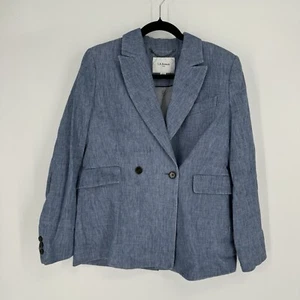 L.K. Bennett jacket blazer womens 8 blue denim linen enya minimalist office - Picture 1 of 7