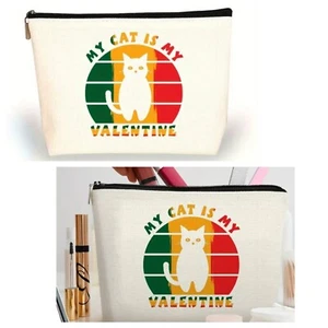 NWT My Cat Is My Valentine Zipper Makeup Bag, Versatile Carry-On Pouch - Picture 1 of 7