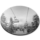 Round Mouse Mat (bw) - Chair Lift Sunset Snowboard Ski  #36846