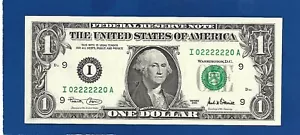 2001 CH/CU $1 FANCY BINARY SUPER RADAR NOTE SERIAL #I02222220A - Picture 1 of 1