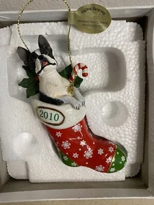 2010 Danbury Mint Boston Terrier Dog Christmas Ornament w/ Box Stocking Stuffer - Picture 1 of 7
