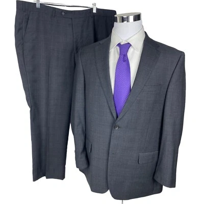 Patrick James 2 Piece Suit 44R Performance Grey Plaid Sport Coat Pants 40x28.5 - Image 1 of 4
