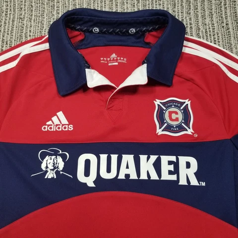 Retro ADIDAS MLS Chicago Fire Quaker Collared Jersey - M Red Navy Soccer Futbol Cover