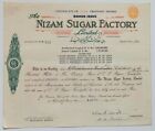 India NIZAM SUGAR FACTORY 1952 share certificate wi impressed 1a orange revenue