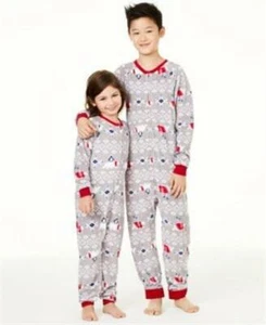 Family Pajamas Kids 4 5 Polar Bear Grey Fleece Pajamas XS Unisex - Picture 1 of 1