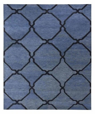 Novos tapetes e carpetes de área tonais estilo oriental cor azul feitos à mão tufados 100% lã - Imagem 1 de 4