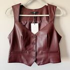 7 For All Mankind NEW Dark Brown Cropped Faux Leather Vest Top Size Medium